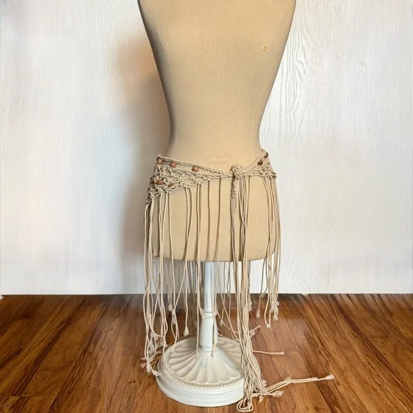 Vintage Boho Macrame Fringe Cover-Up Skirt/TopAdjustable Vacation Summer Resort - Picture 4 of 5